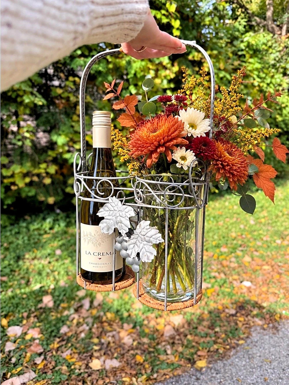 Metal Wine Bottle Holder with Baskets